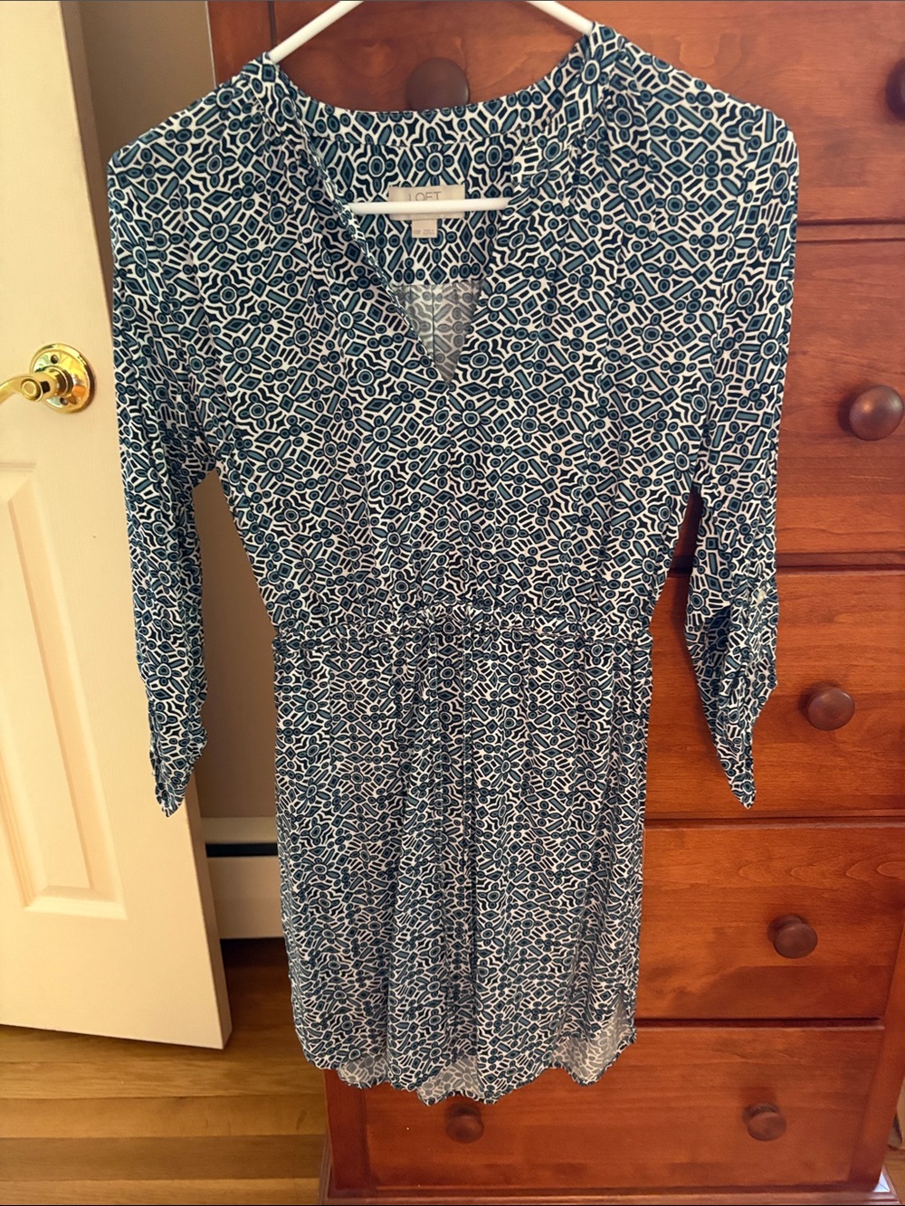LOFT Navy and White Geometric Midi Dress